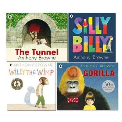 Anthony Browne 4 Book Set - Willy The Wimp, The Tunnel, Gorilla, Silly Billy